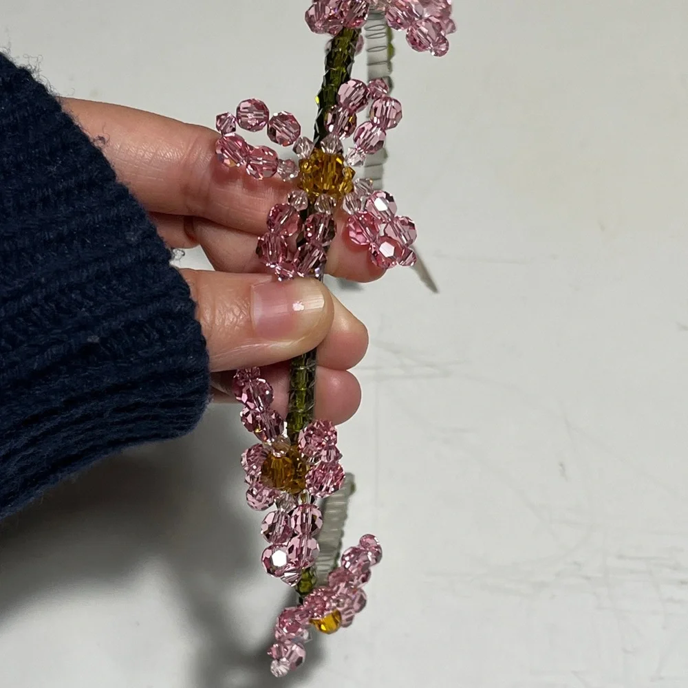 Simone Rocha Pink and Green Floral Beaded Headband